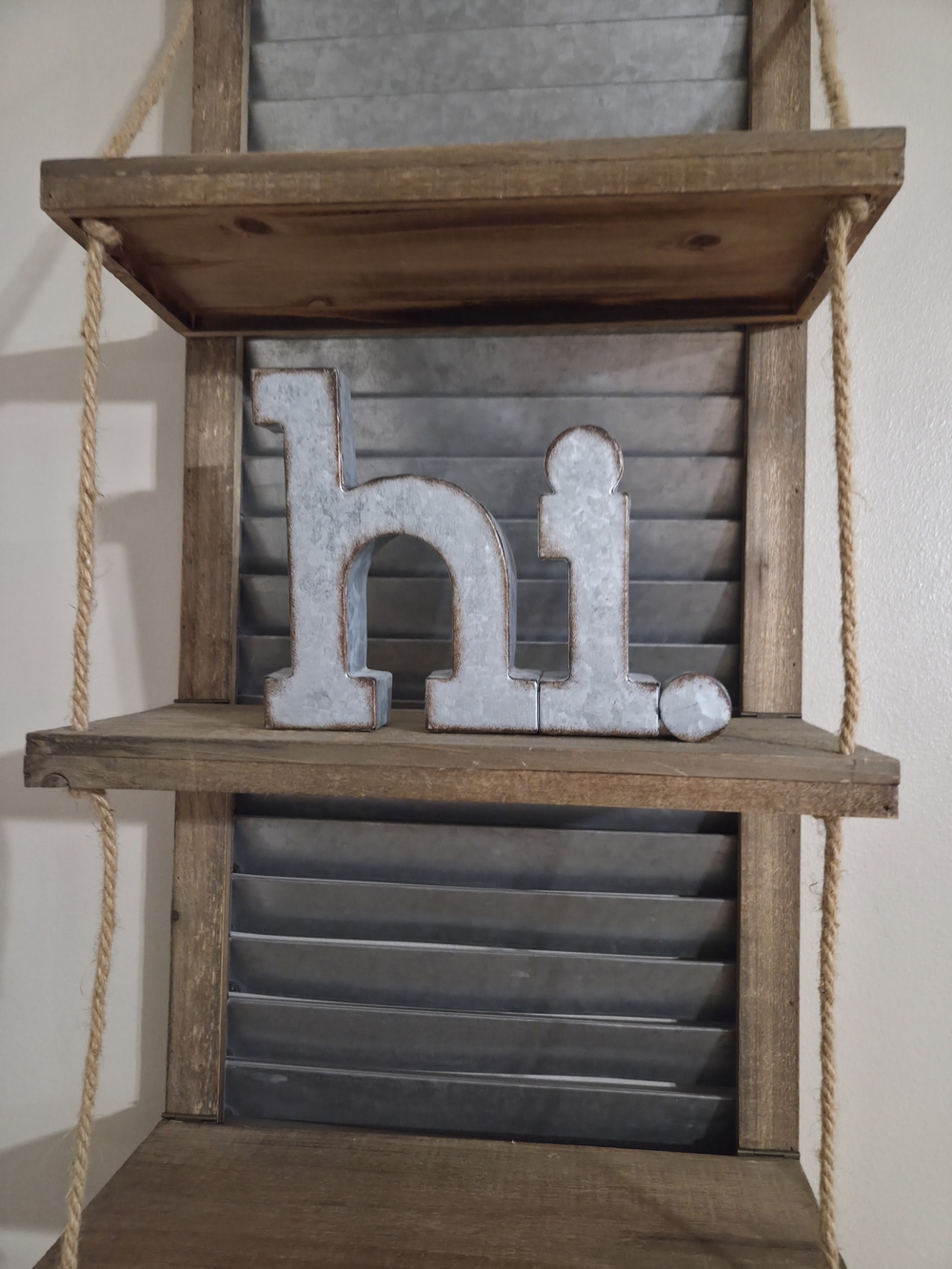 Decorative 'hi.' Wooden Letter Sign in White Wash